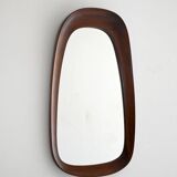 Miroir vintage scandinave avec cadre incurvé en acajou
