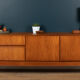 Retro Teak 1960s White & Newton Style S Form Sideboard Cabinet On Hairpin Legs