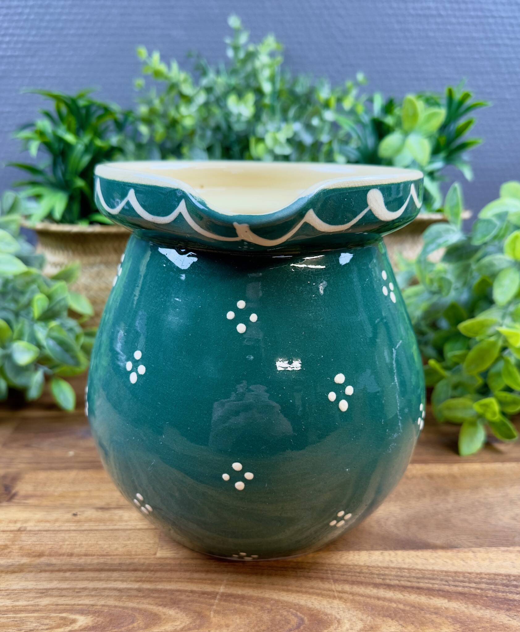 Green glazed ceramic jug
