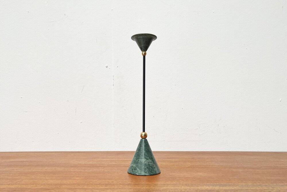 Postmodern Italian candlestick in metal and stone, 1980s.