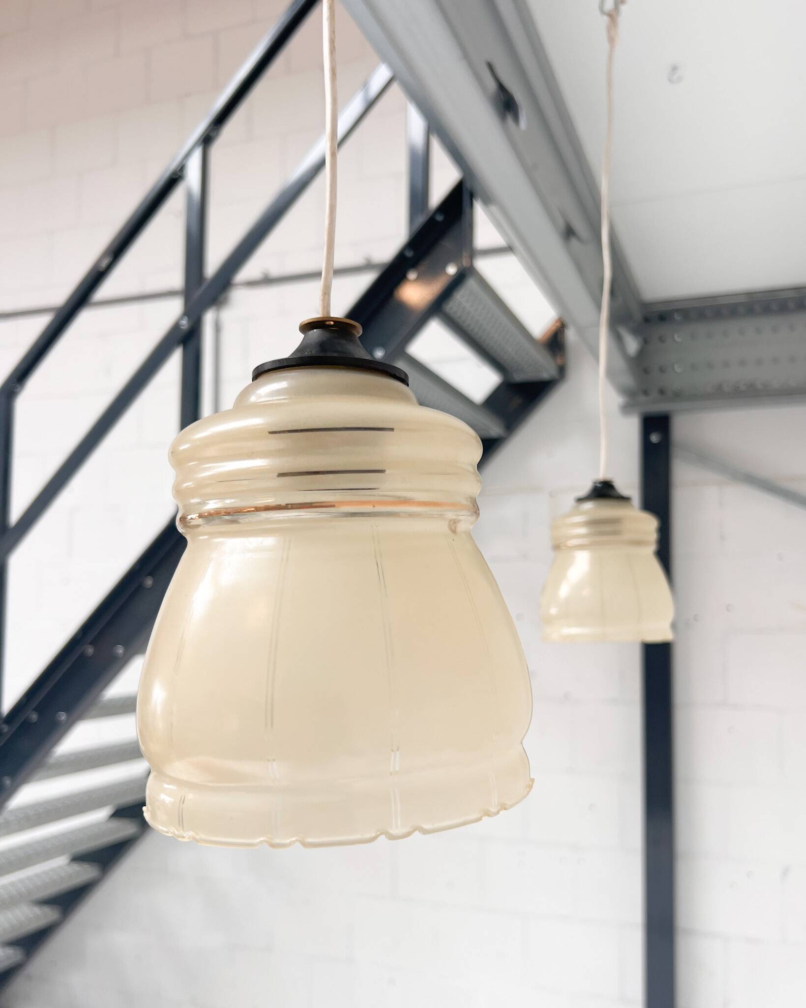 Set of 2 vintage beige ceiling lamps, 1960s