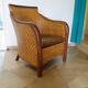 Fauteuil Style Colonial-Rotin tressé-Vintage-coussin simili cuir