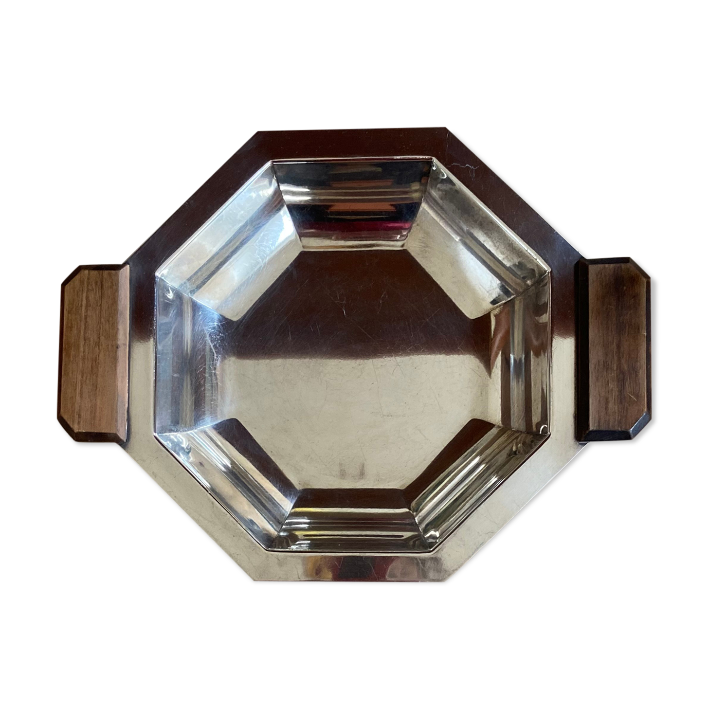 Art Deco silver metal and rosewood top