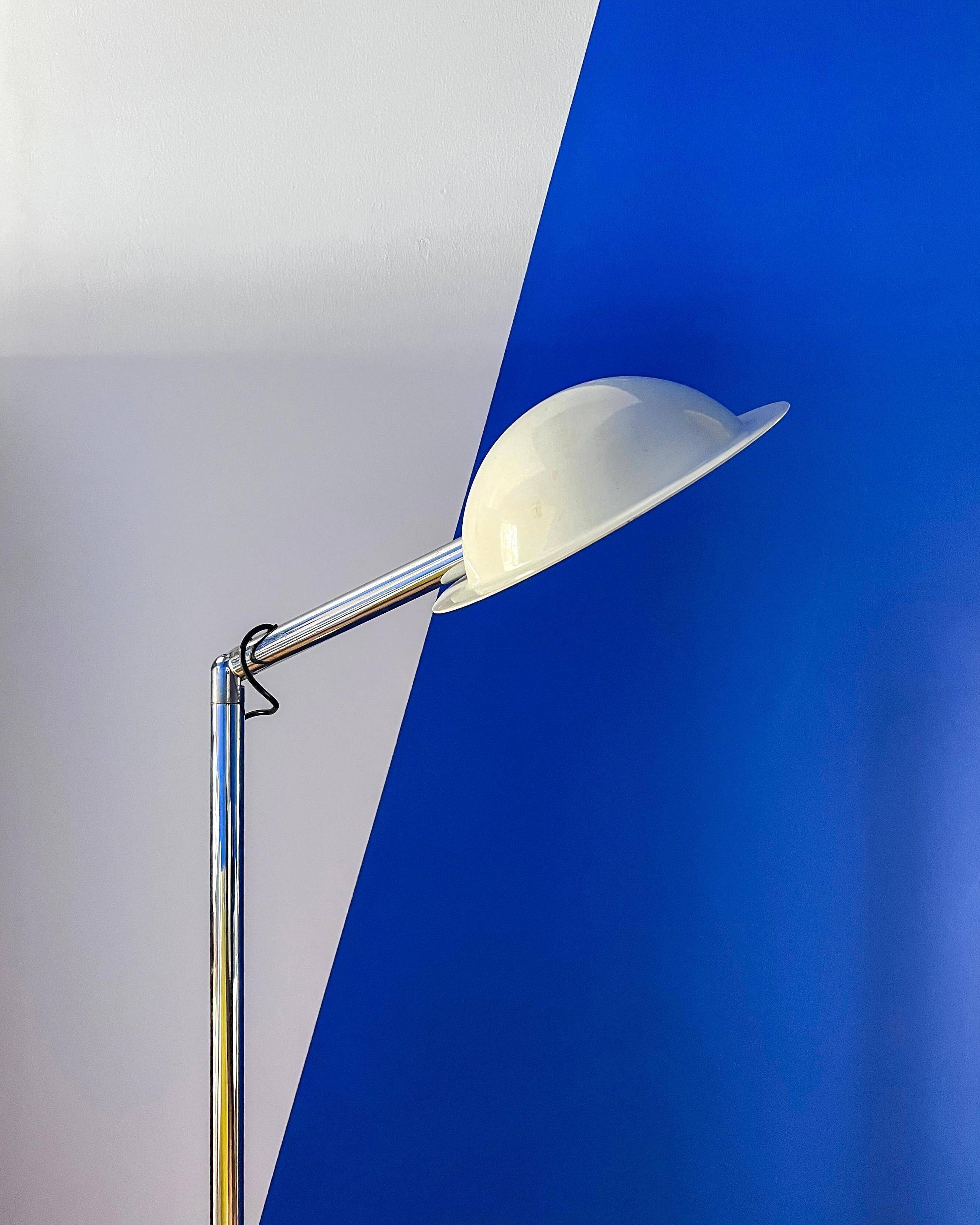Vintage Italian Space Age Floor Lamp in Chromed Metal with "Flying Saucer" Shade
