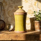 Decorative pot vintage two-tone glazed stoneware spice box handmade signed