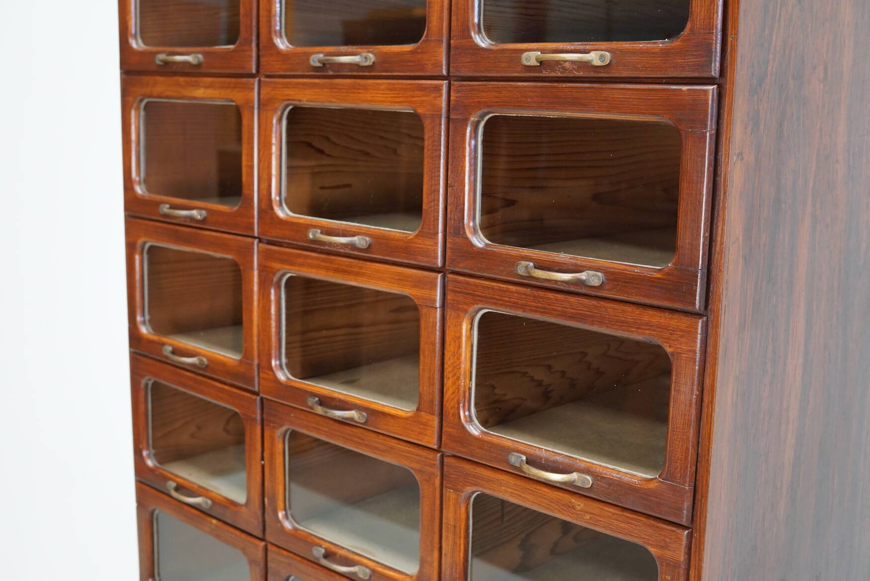 English Haberdashery Shop Cabinet with Glass Fronted Drawers, Circa 1930s