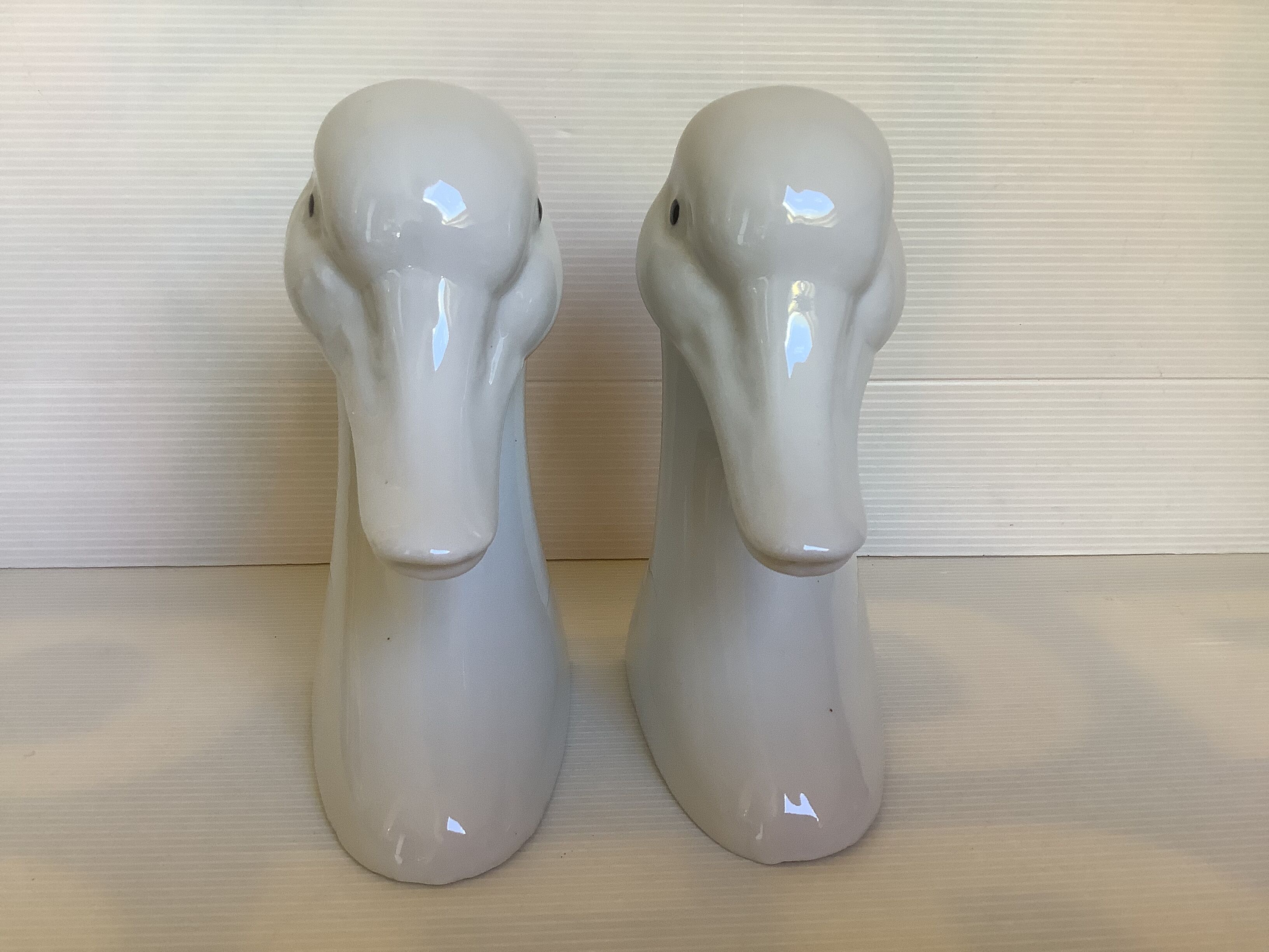 Pair of white bird, geese and duck bookends