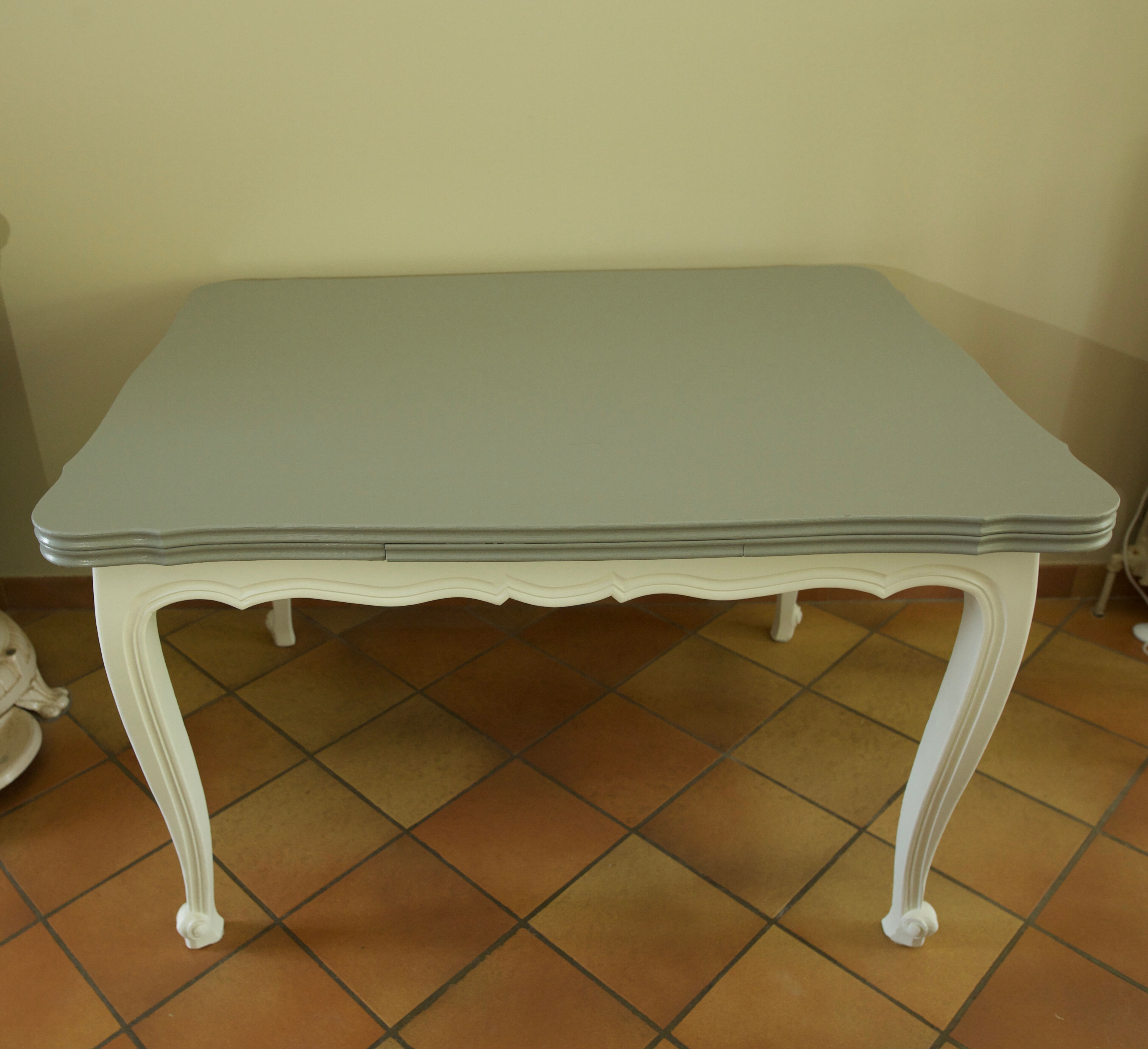 Dining table restyled gray and cream