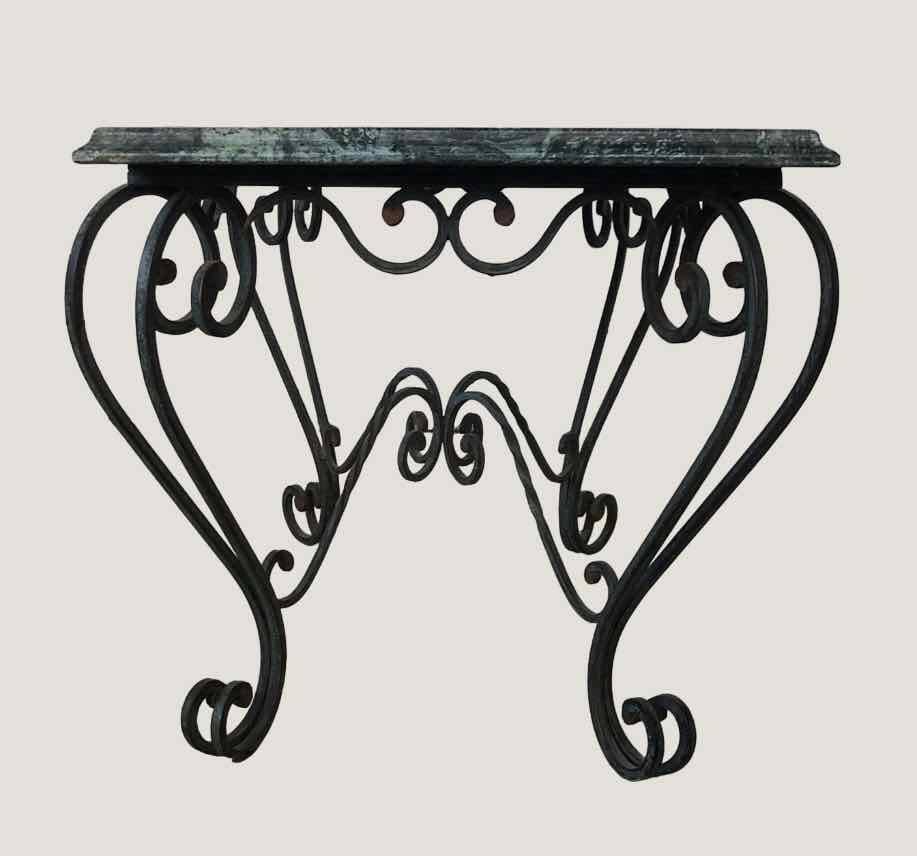 Vintage green marble and wrought iron coffee table