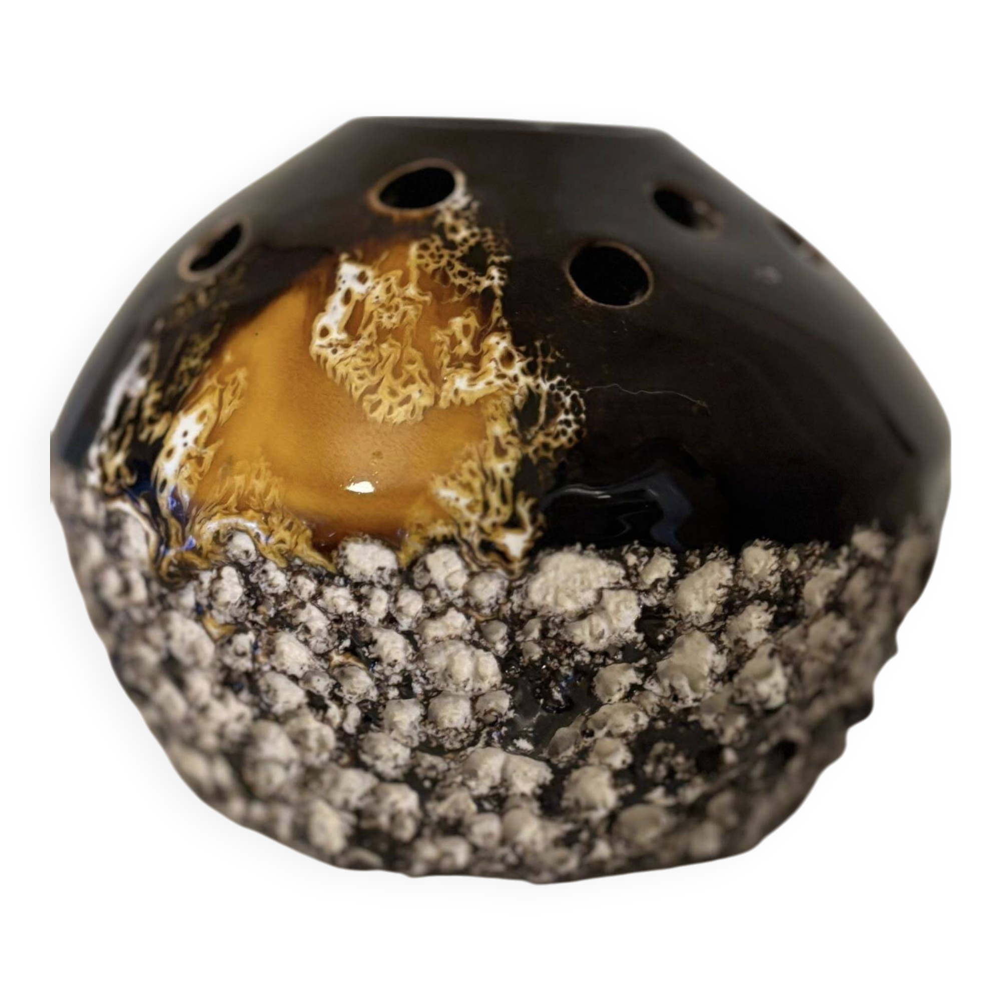 Antique Fat Lava Ceramic Flower Pick