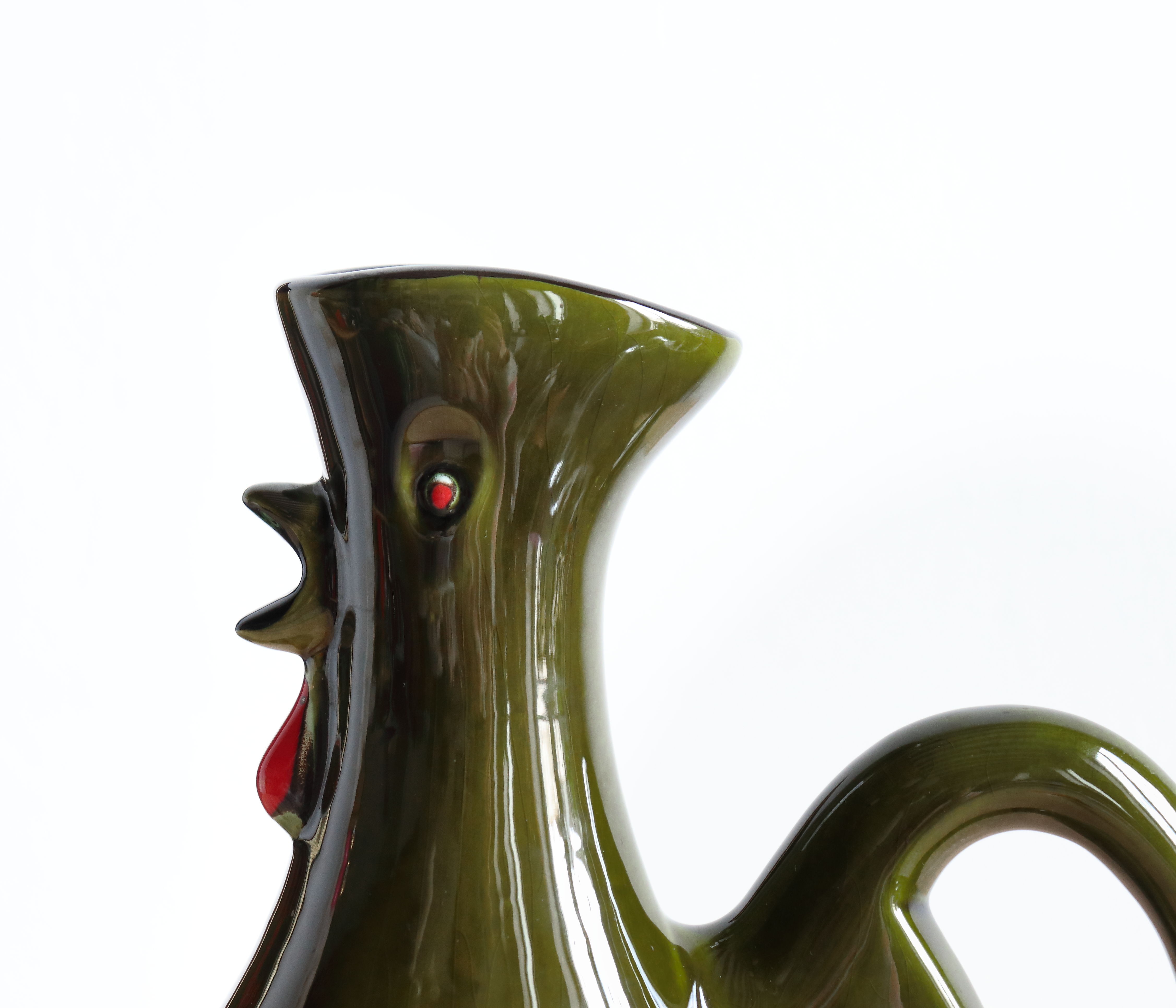 Vintage zoomorphic ceramic rooster pitcher by Poët Laval, Cocorico model, 60s