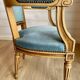 Pair of Louis XVI vintage cabriolet armchairs in duck blue velvet and wood.