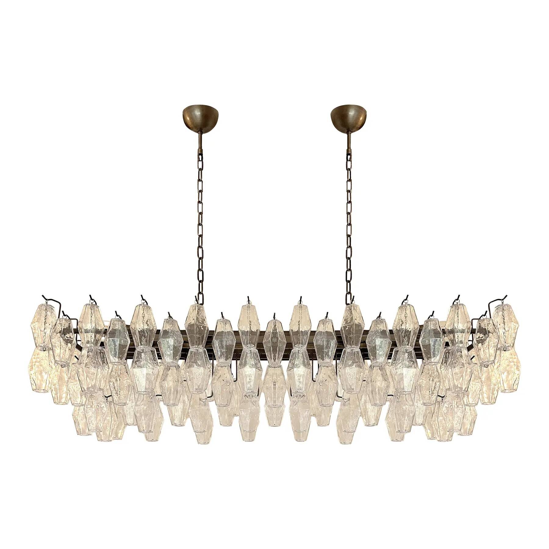Contemporary Rectangular "Poliedro" Murano Glass Brunish Chandelier by Simo