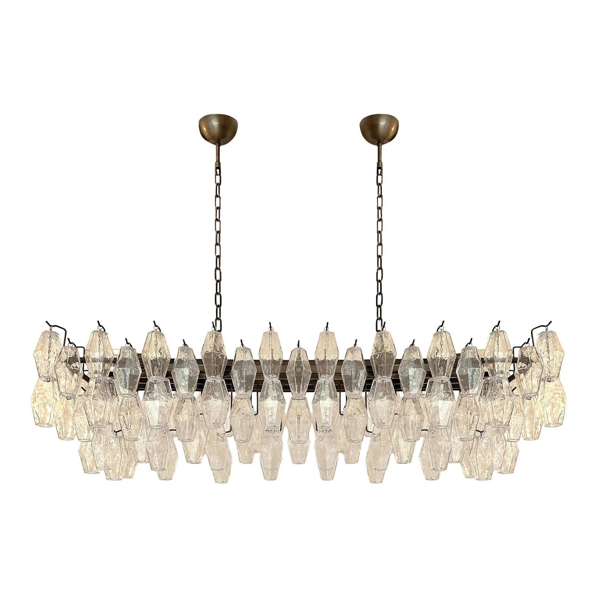 Contemporary Rectangular "Poliedro" Murano Glass Brunish Chandelier by Simo