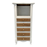 Chiffonnier ancien patiné – 5 tiroirs – plateau parquet en chêne