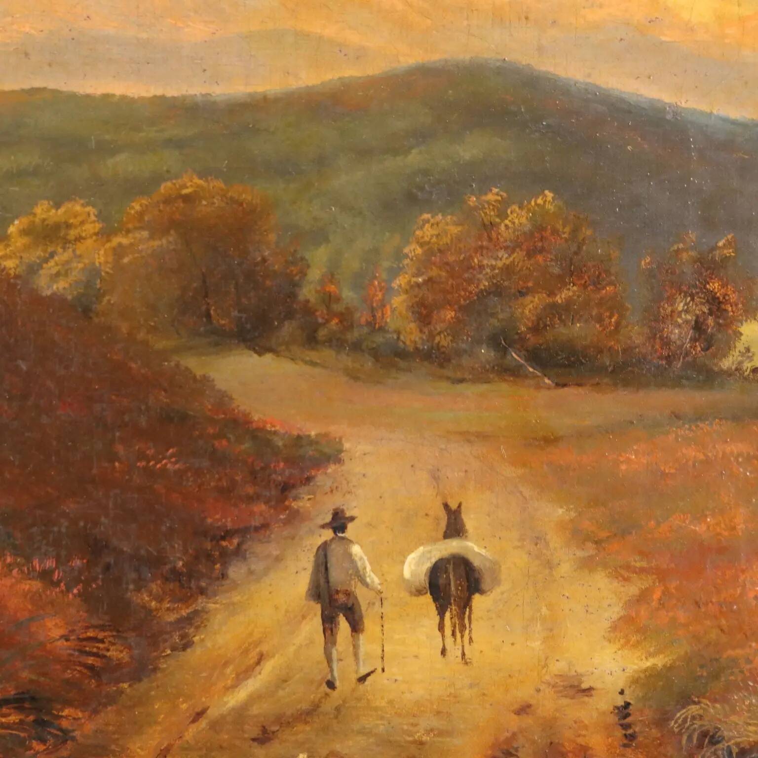 Campaign overview with figures, old oil painting on canvas "1800"