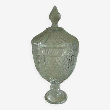 Bonbonnier en verre pot couvert pied douche decor pointe de diamant