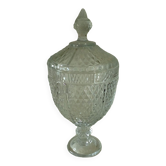 Bonbonnier en verre pot couvert pied douche decor pointe de diamant