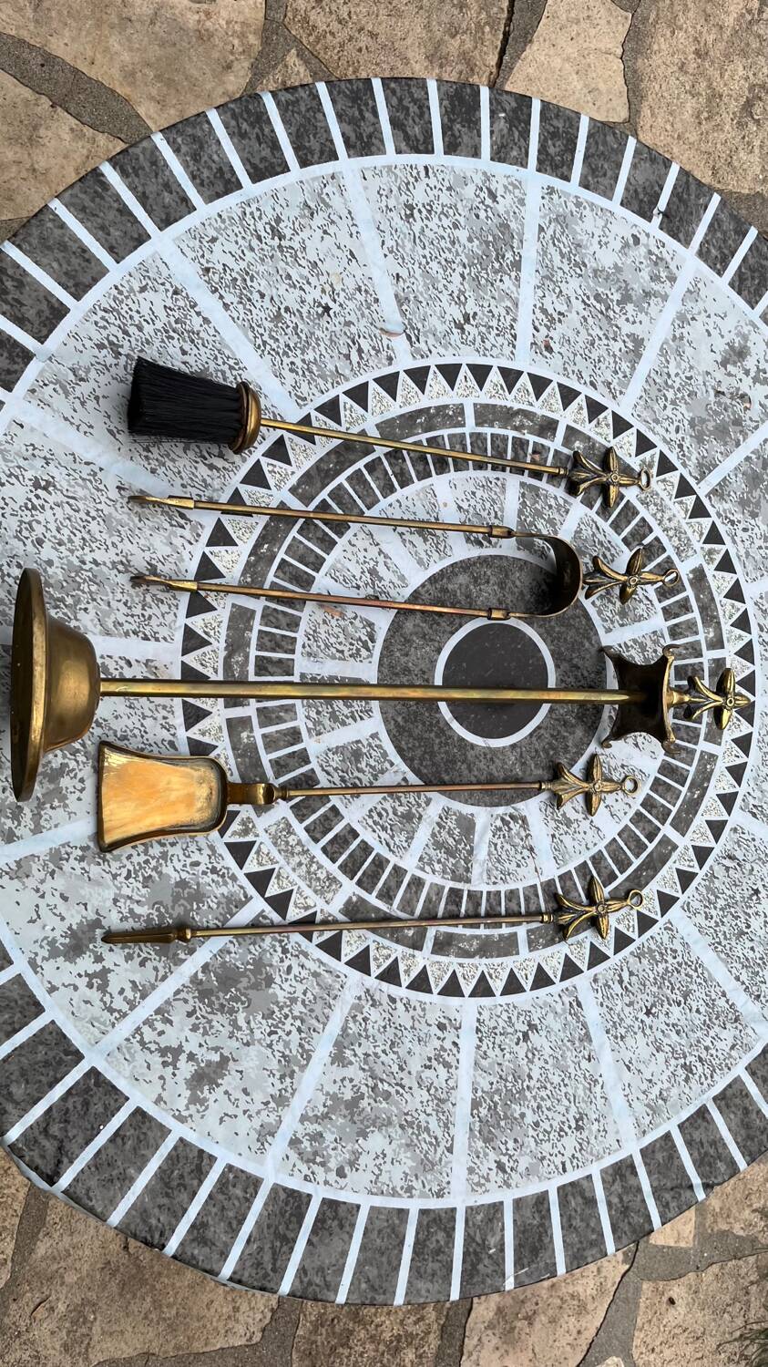 Old brass fireplace set