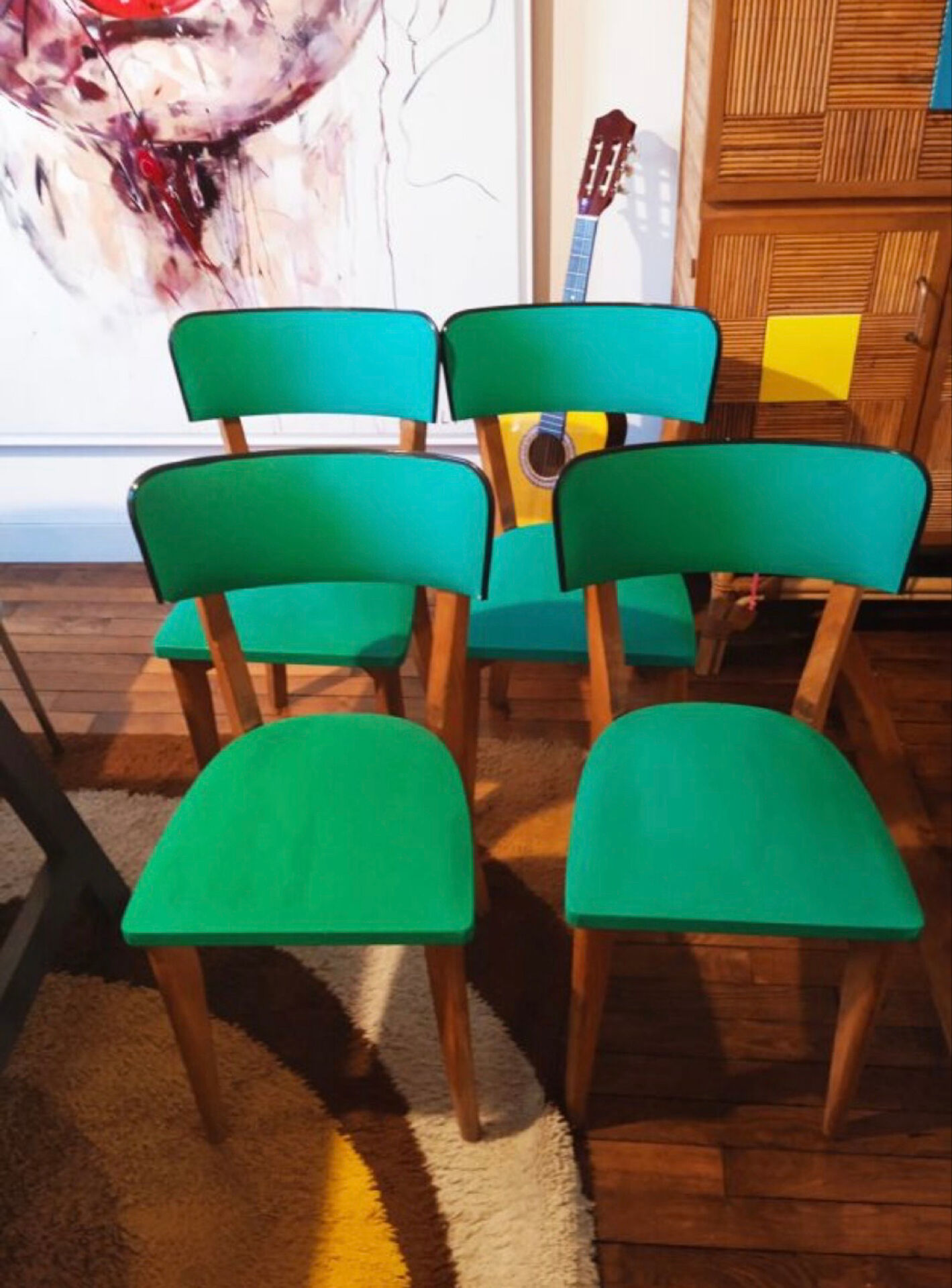 Set of 4 green Scandinavian chairs
