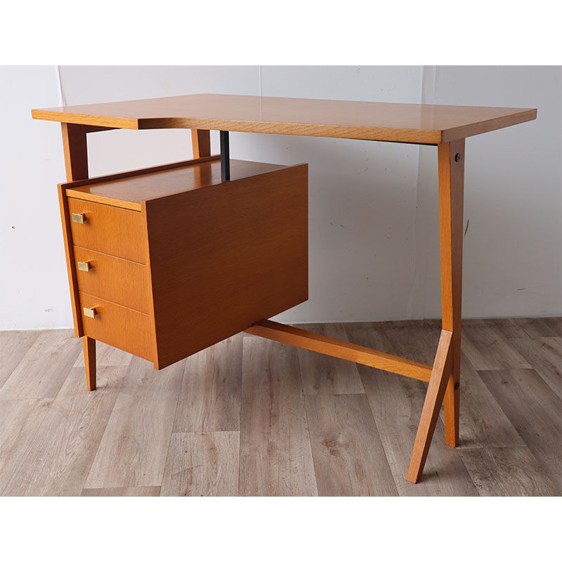 Bureau vintage asymétrique en bois 1960