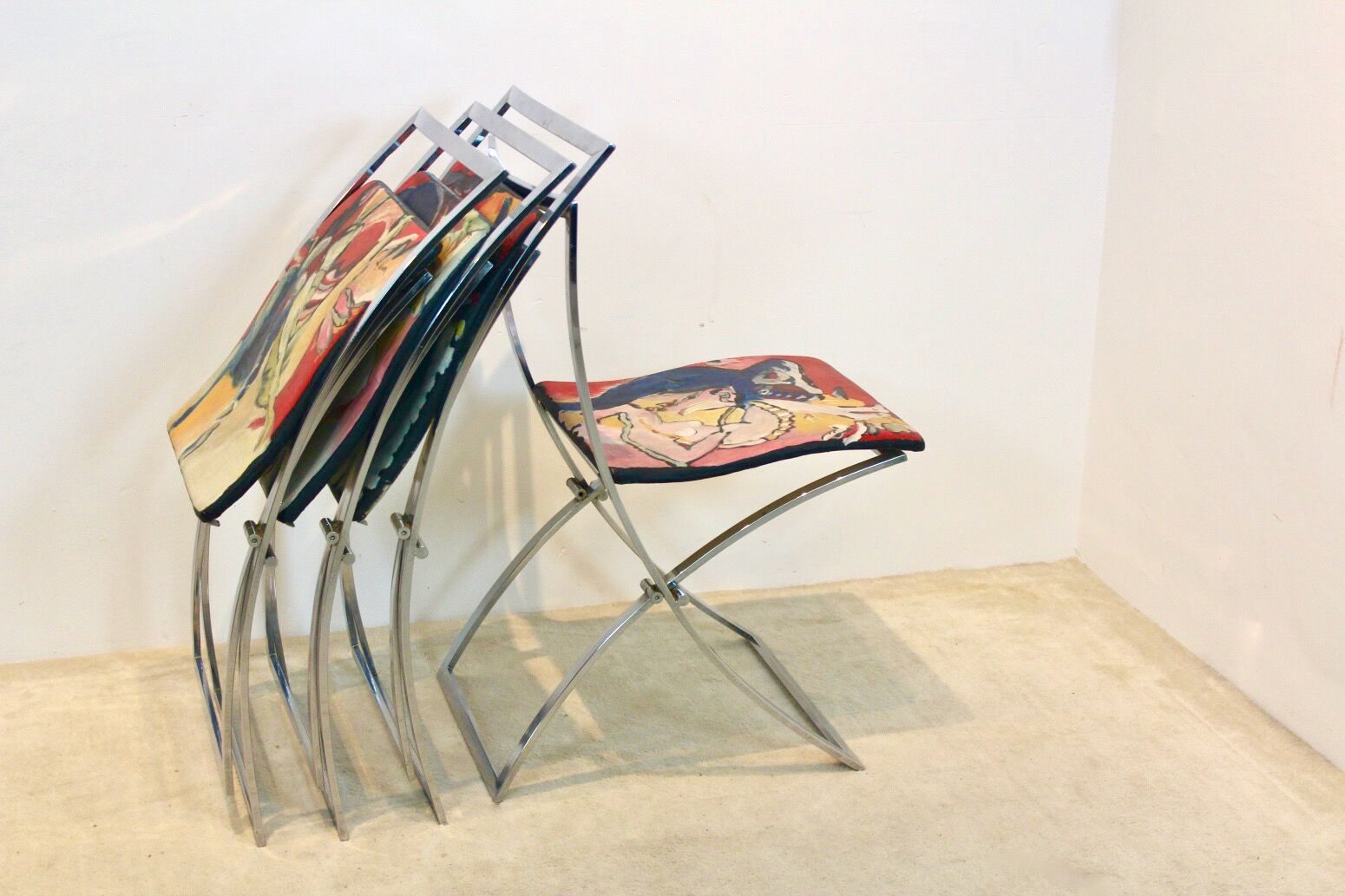 One off Hand painted set of four ‘Luisa’ Dining Chairs by Marcello Cuneo