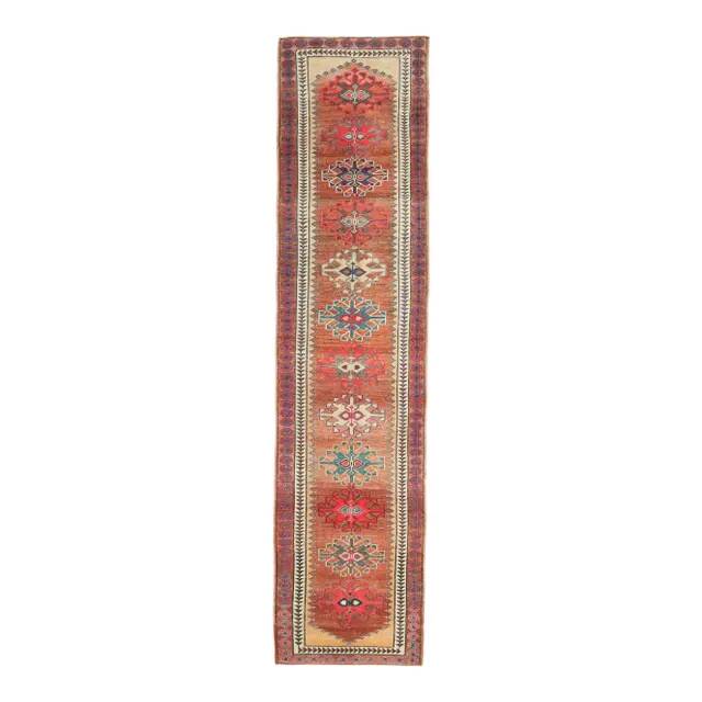 Vintage Turkish Oushak Handmade Wool Cotton Red Runner 87x369