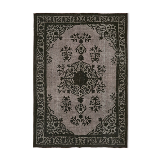 Hand-knotted carved anatolian 1970s 173 cm x 244 cm black carpet
