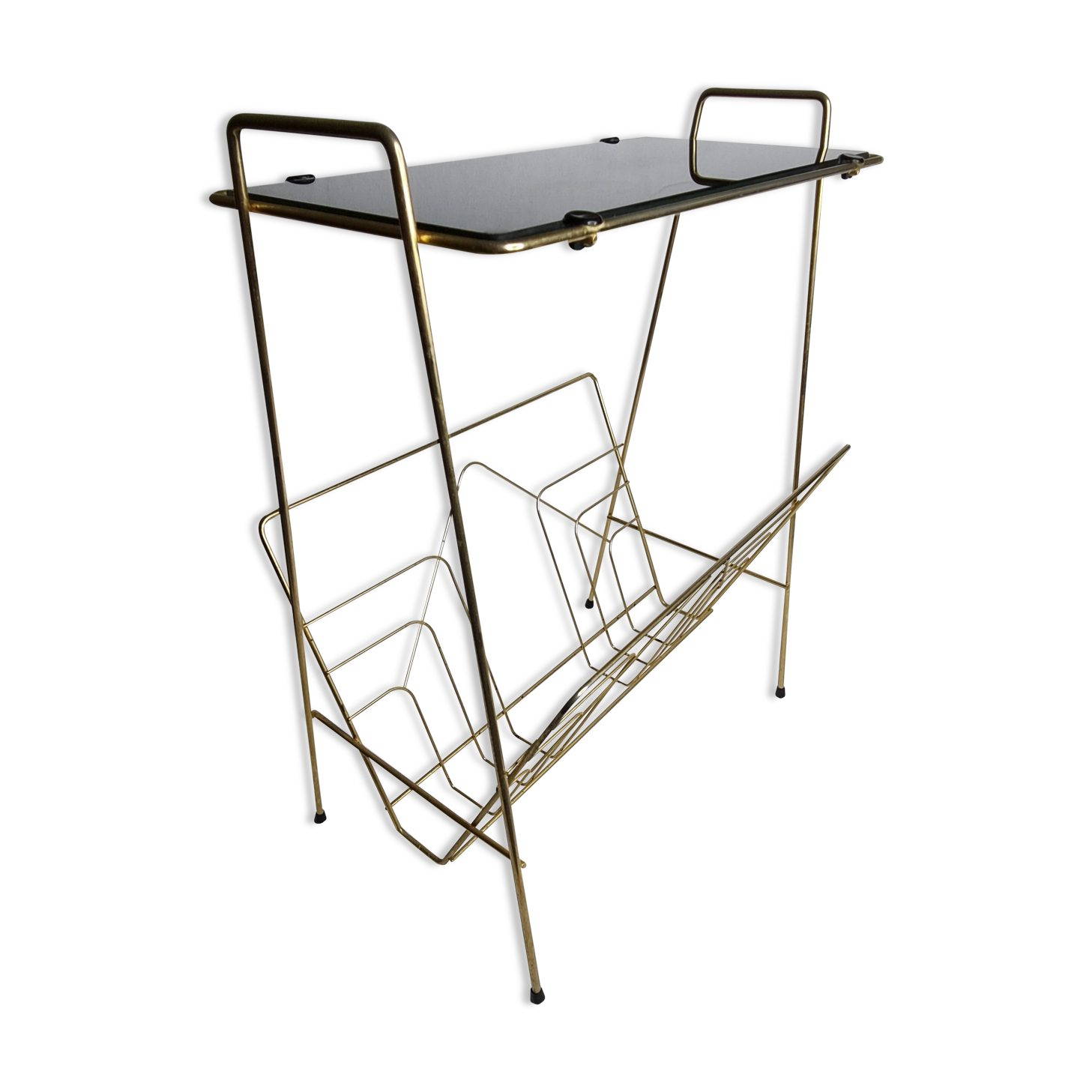 Vintage magazine shelf in glass and gilded metal