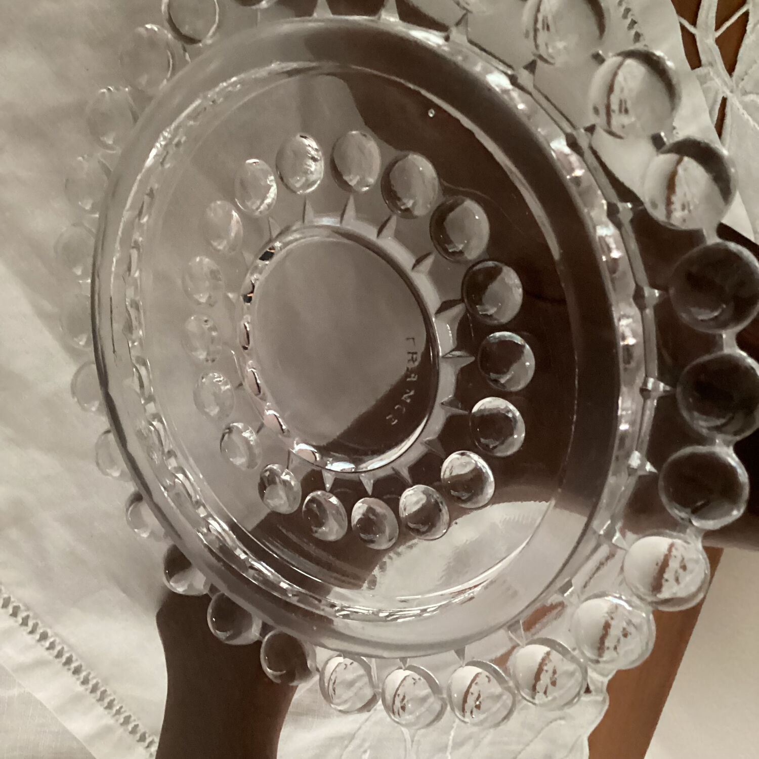 Set of 3 pearl border bottle coasters - vintage