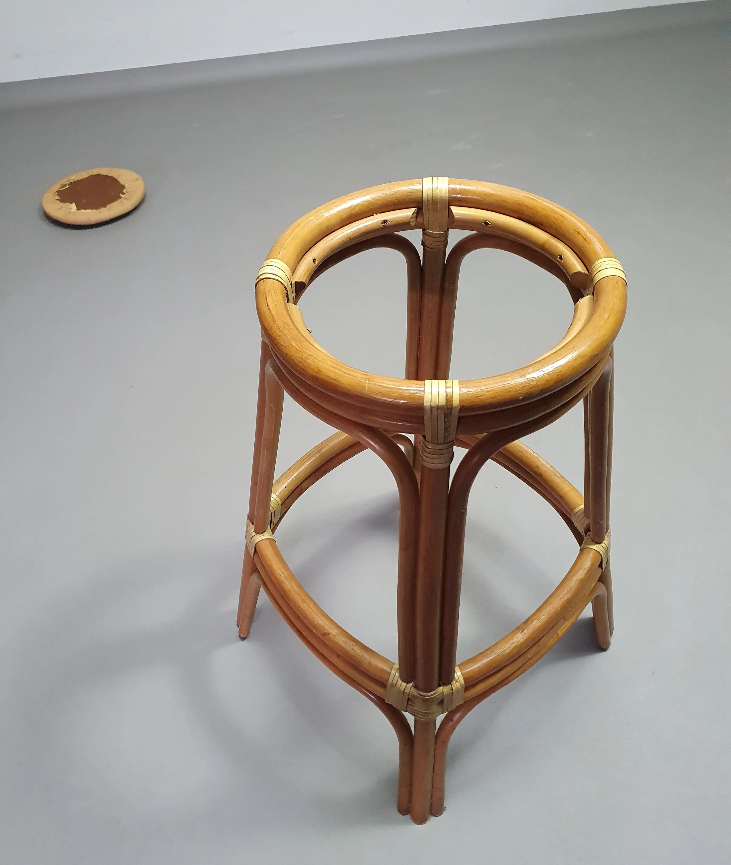 3 x bamboo stool with leather laces / 70s