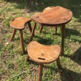 Brutalist wooden stool table set