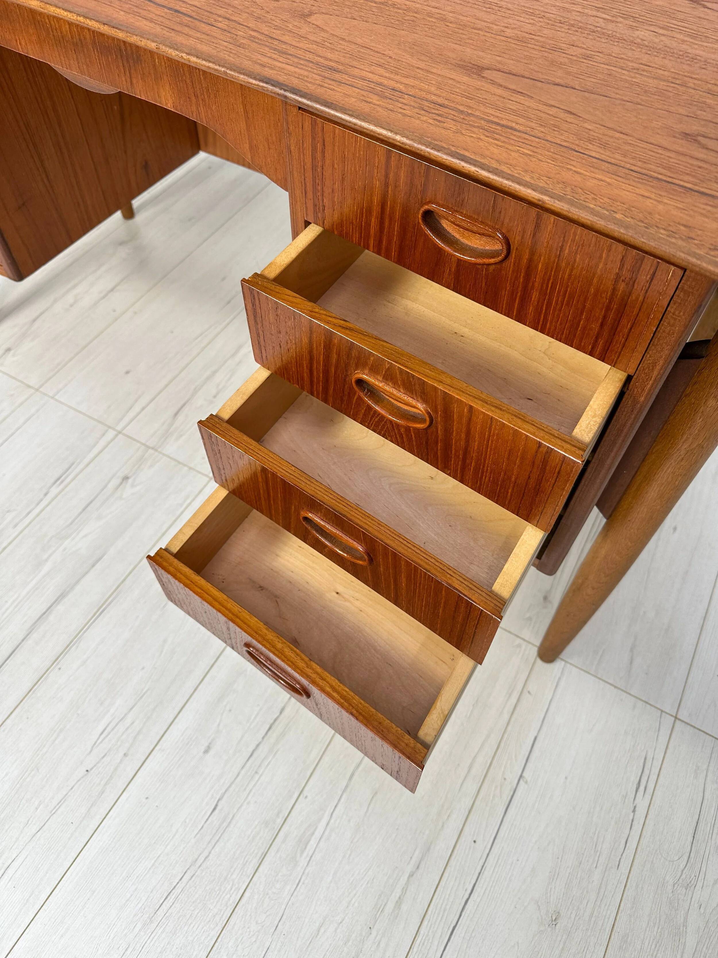 1960s Vintage Mid-Century Curved Danish Teak Writing Desk