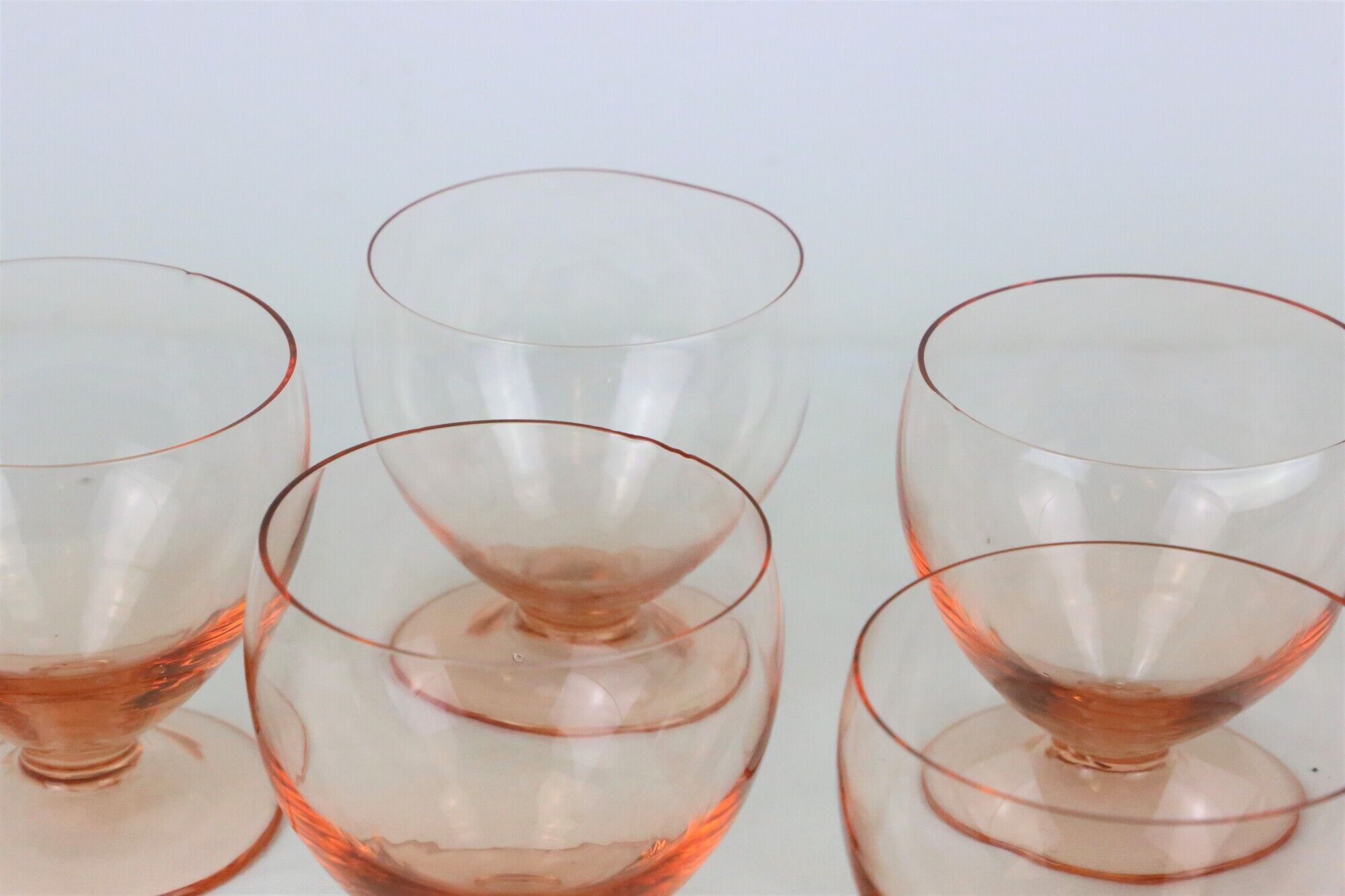 Set of 6 walking glasses in pink crystal, vintage, 1950, mid century