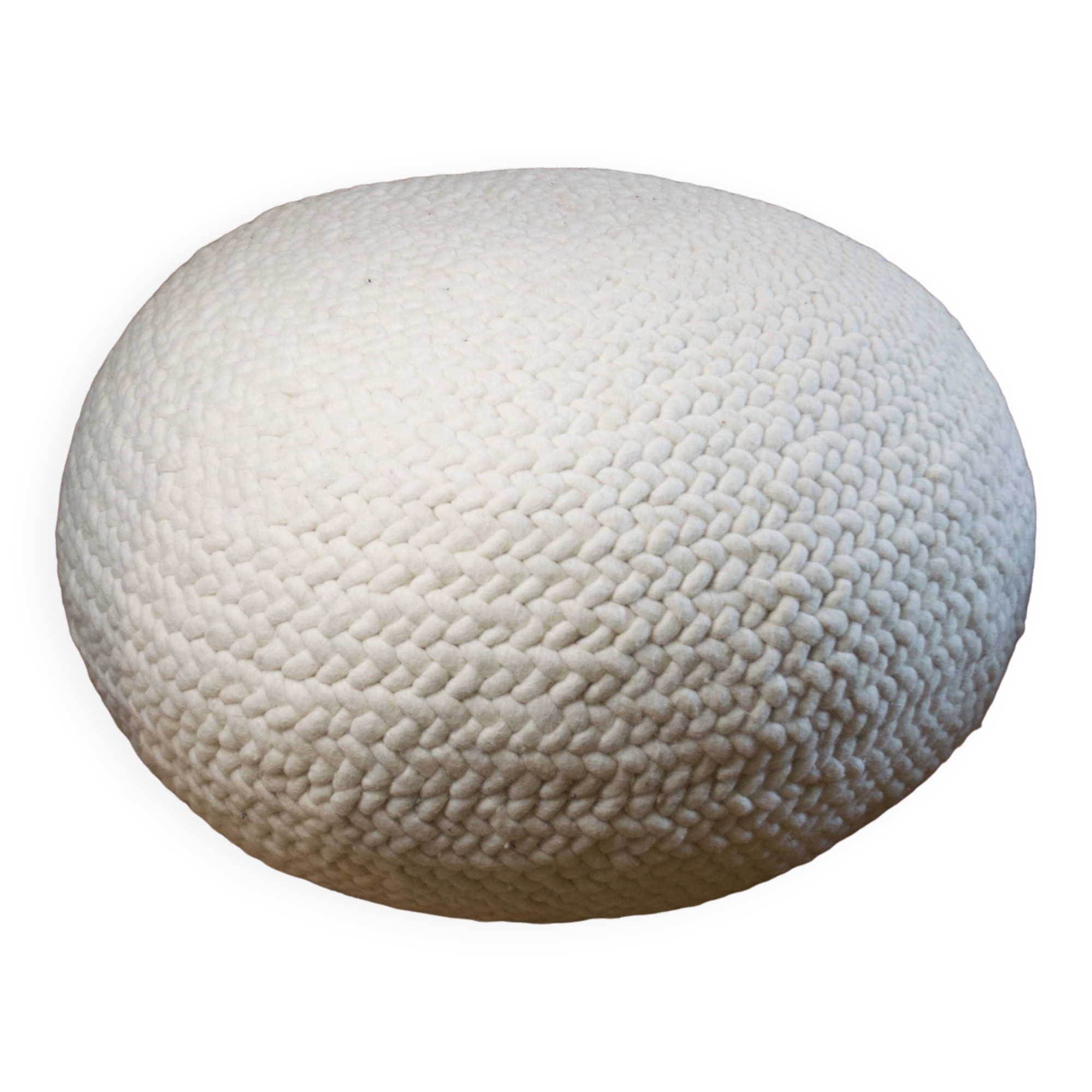 white woven wool pouf