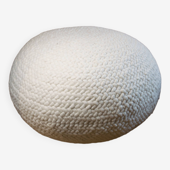 white woven wool pouf