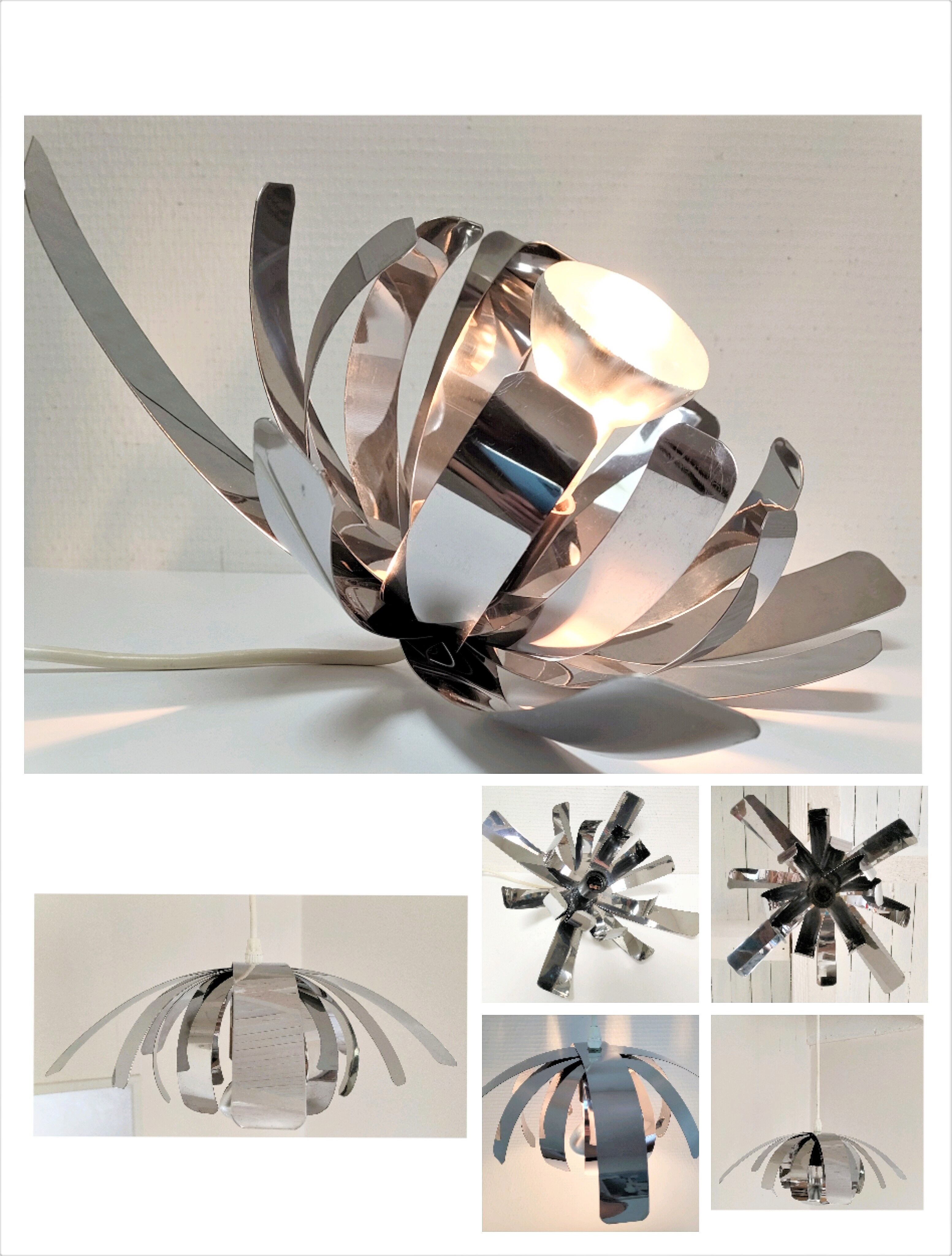 Suspension Fleur de Lumière stainless steel design Jocelyne Trocmé