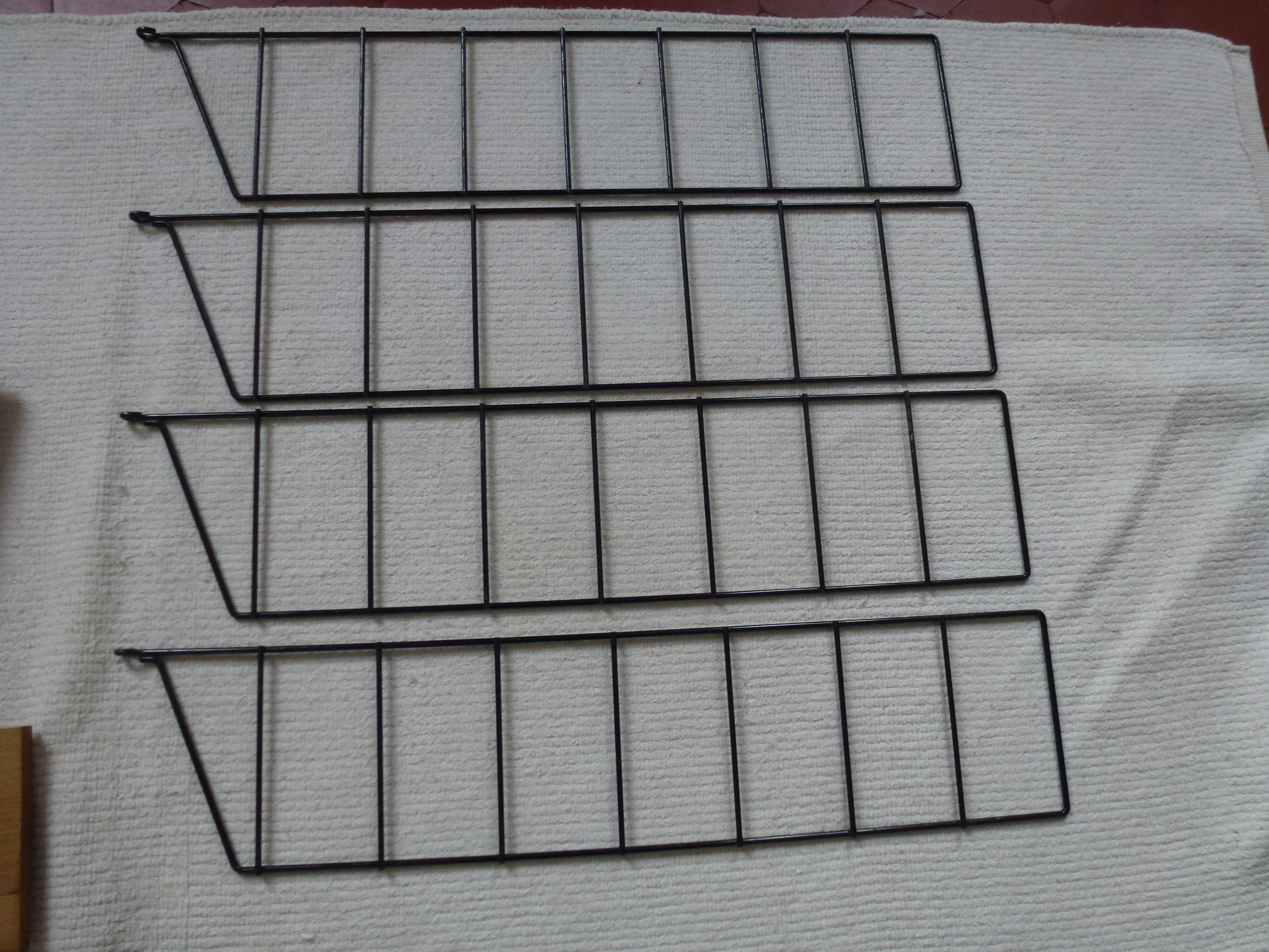 Vintage thong wall shelf, wood and black lace-up metal