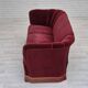 1960s, Danish 3 seater sofa, original condition, cherry-red furniture velour.