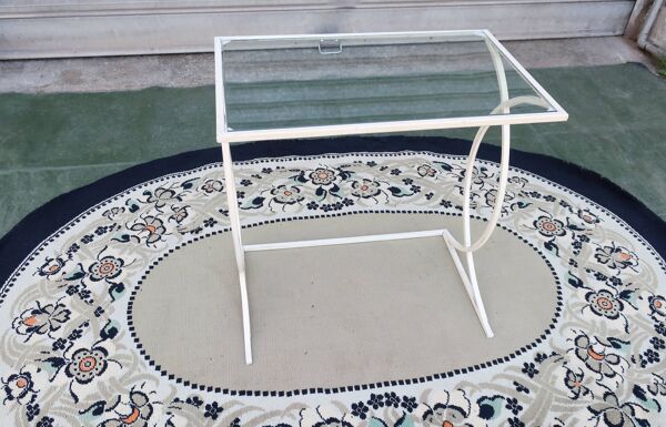 Bout de canapé, Petite Console Art Déco en Métal laqué Blanc, vers 1940