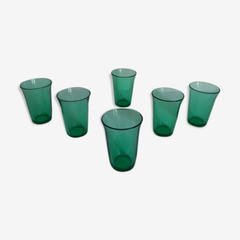 Set of 6 glasses green vintage smoked Huilor 70