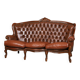 ococo-Style 3-Seater Sofa — Leather & Wood — Classic Curved Salon Silhouett