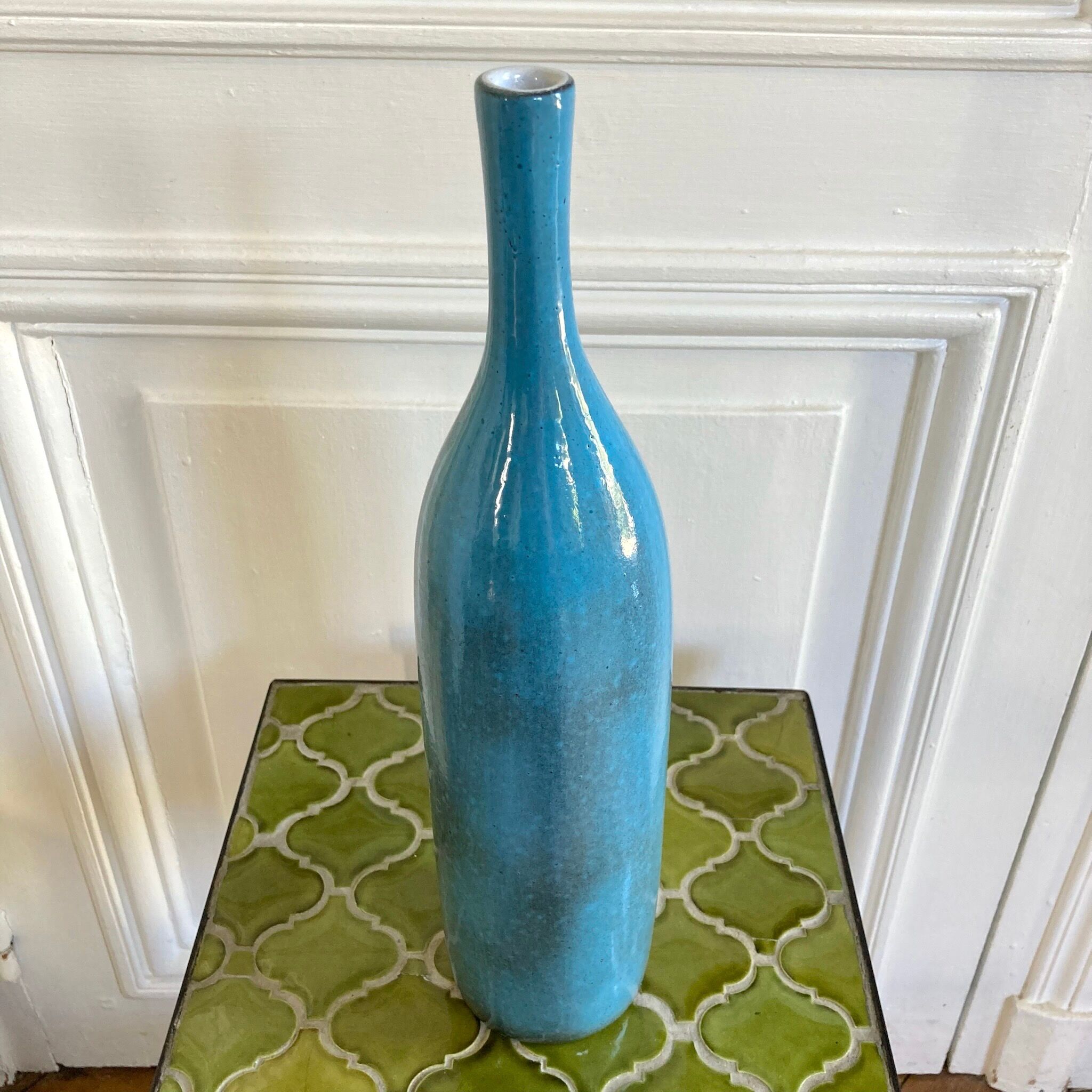 Signed stoneware soliflore bottle vase