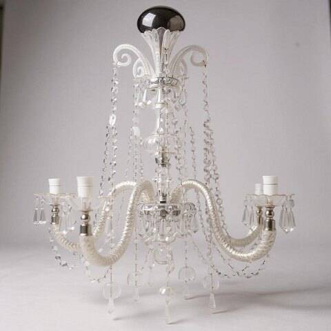 Prism chandelier - Five glass arms - Electric - c. 1890
