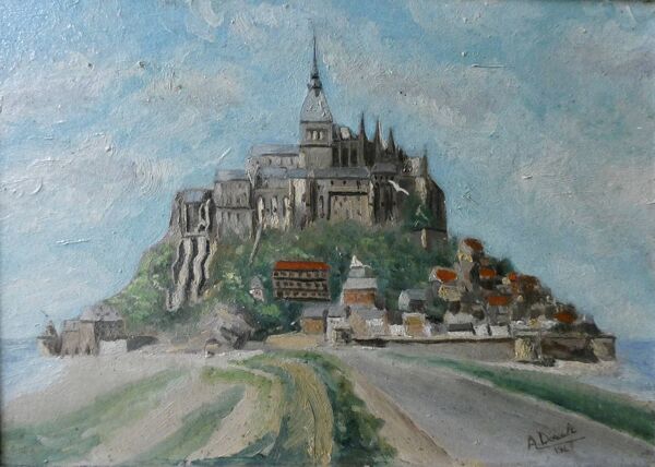 Tableau huile sur carton, le Mont Saint Michel années 40