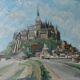 Oil painting on cardboard, Mont Saint Michel 1940s