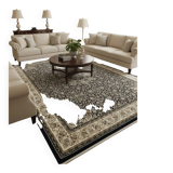 Classic navy blue living room rug decorated with flowers