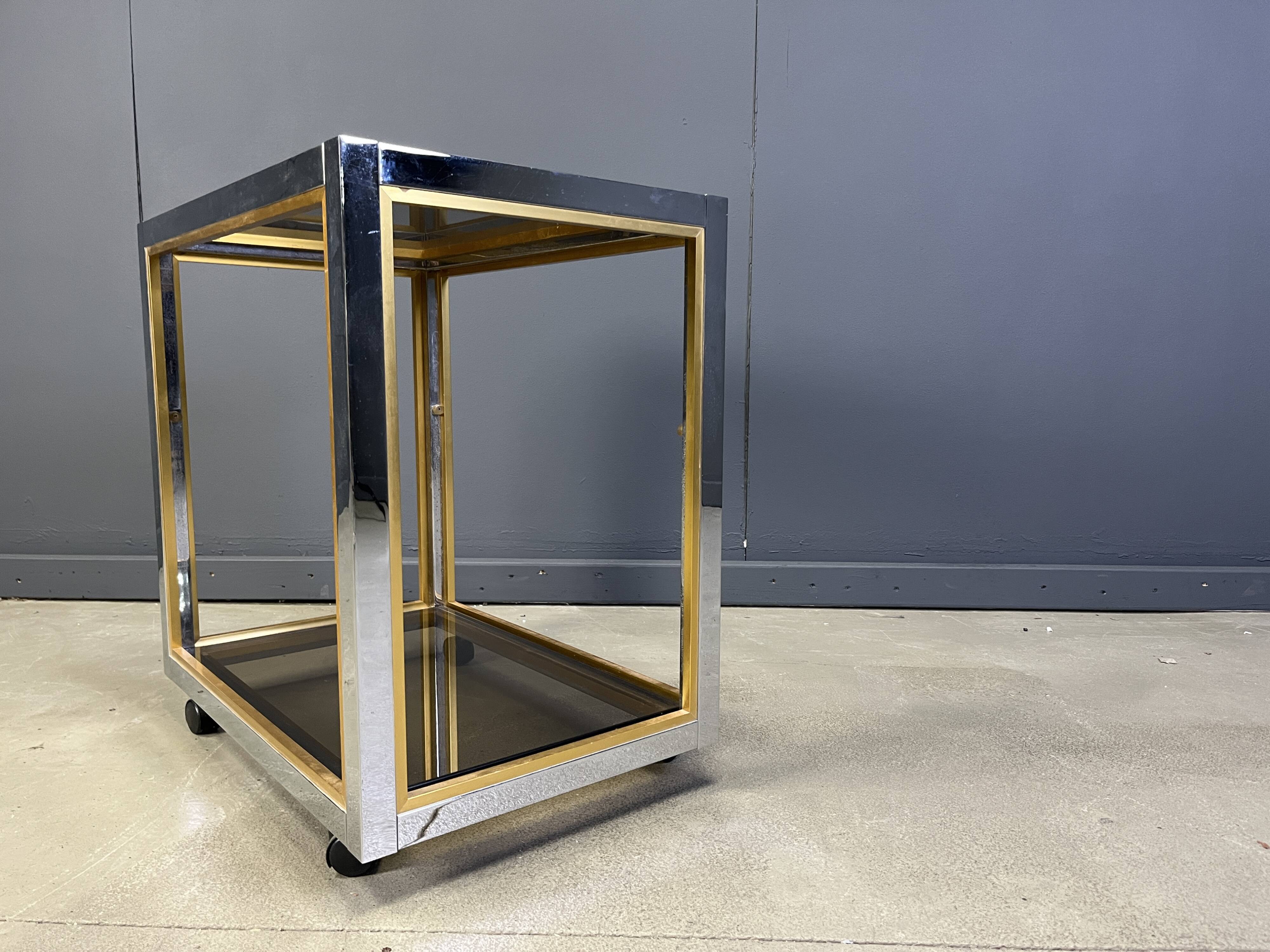 Italian brass and chrome drinks trolley