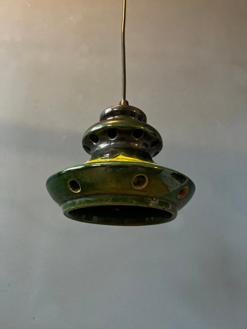 Green pendant lamp west Germany ceramic Fat Lava