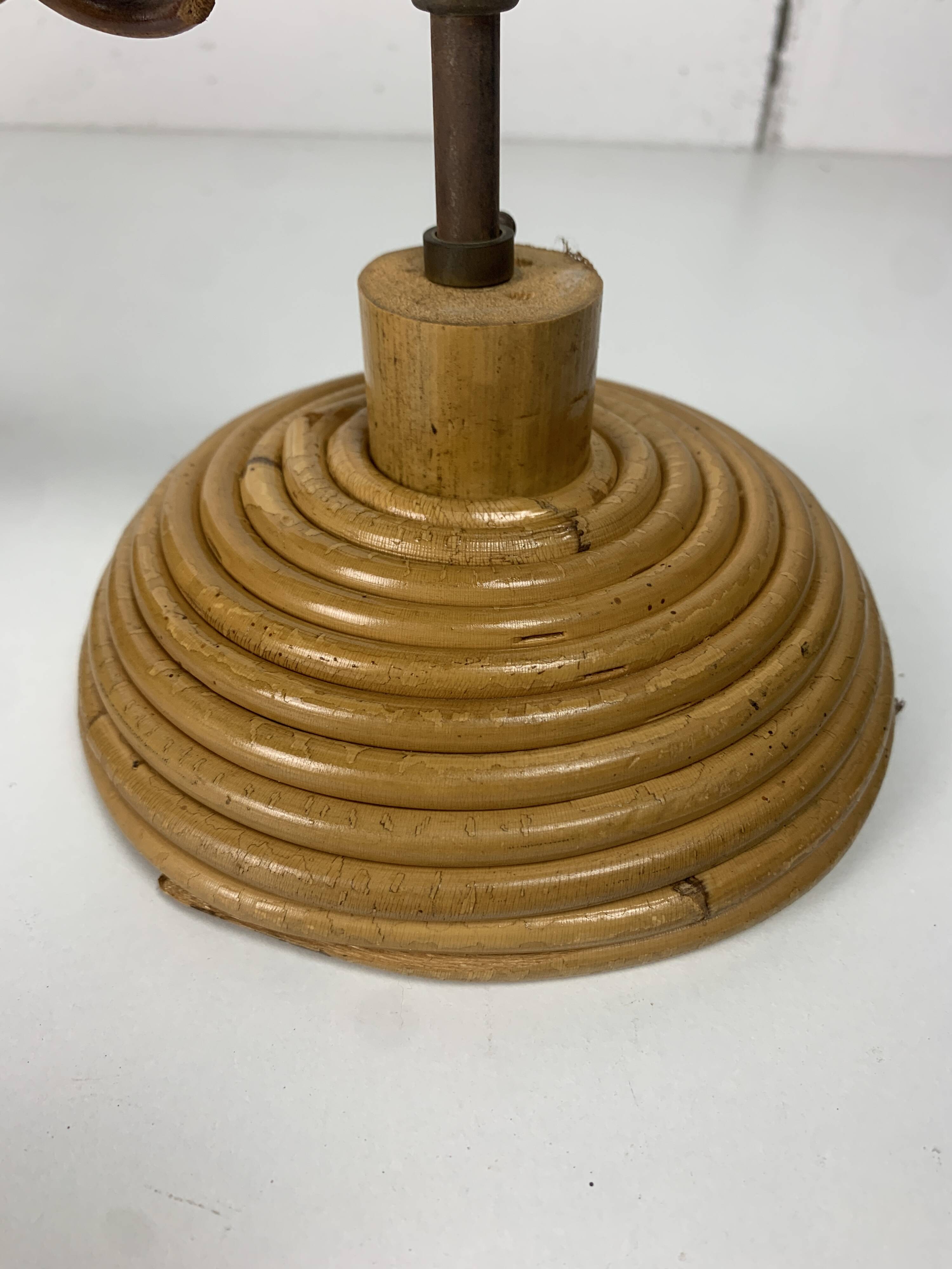 Midcentury pencil reed rattan bamboo pendant hanging lamp, Italy, 1970s